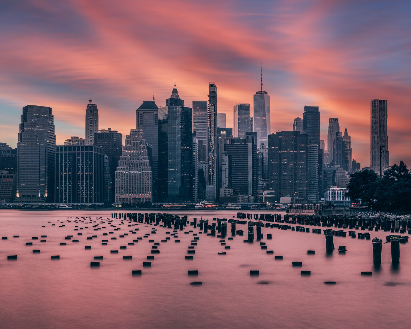 New York Photography - Manhattan Skyline at Sunset, Red Sunset Over NYC ...