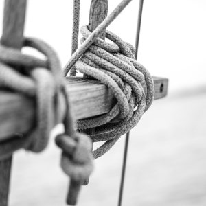 Nautical Coastal Photography - Detail of a Wooden Sailboat Part With Ropes, Sail Boat Photography, Beach House Decor, Marine, 8x10 photo