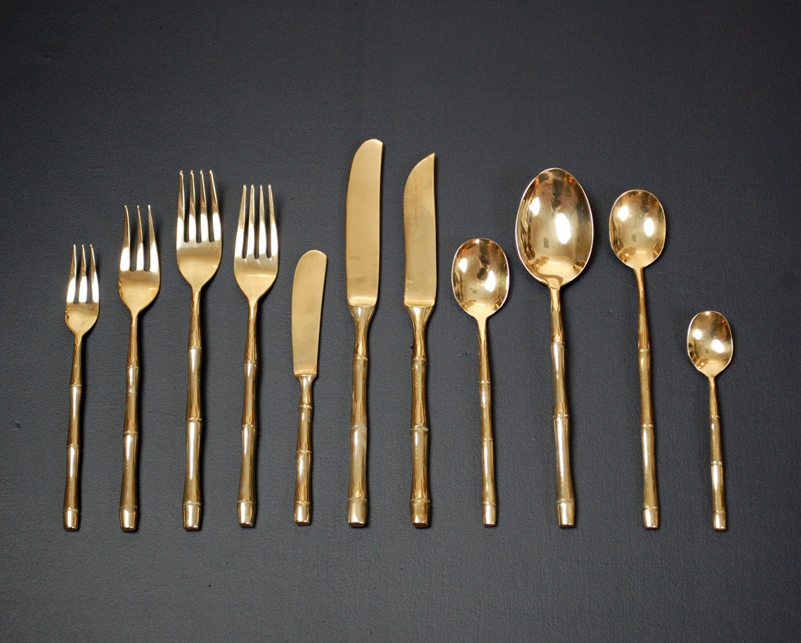 131 Pieces Bamboo Flatware from Thailand Bronze 12 Place Etsy