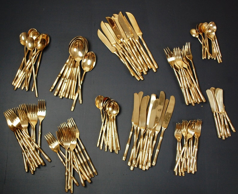 131 Pieces Bamboo Flatware from Thailand Bronze 12 Place Etsy
