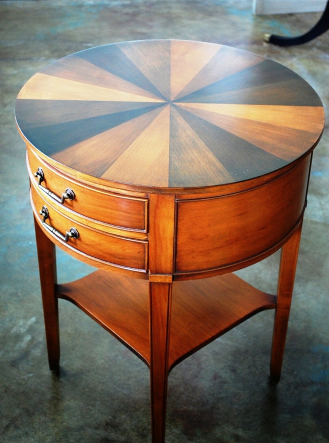 Vintage Hekman Round Side Table Small Table Drawers Etsy