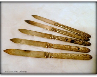 Vintage Ornate Handle Silverware Spread Knives C.Rogers & Bros. 12 / Set of 5