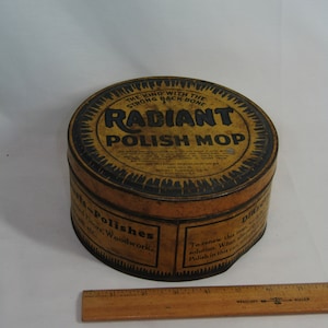 Vintage Radiant Polish Mop Tin - Midway Chemical Co. Chicago USA 1926 - Polish Mop Dust - &quot;High in Quality&quot; &quot; Low in Price&quot;