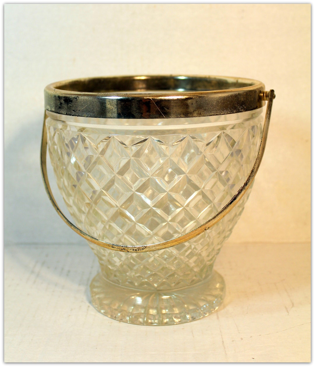 Vintage Glass Bucket With Silver Plate Metal Rim and Handle Etsy