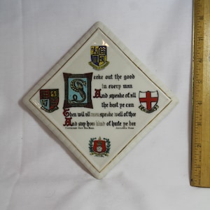 Vintage W.H.Goss Victorian Crested China Haskells Bournemouth Wall Hanger/ Trivet Saying by Adolphus Goss