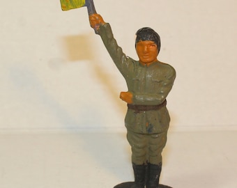 Vintage Cast Military Soldier Signal flag(s) Man Figure