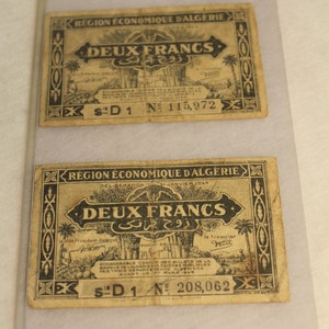 2 - French Deux Franc Currency WWII Era