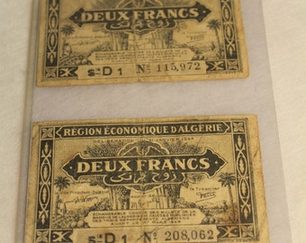 2 - French Deux Franc Currency WWII Era