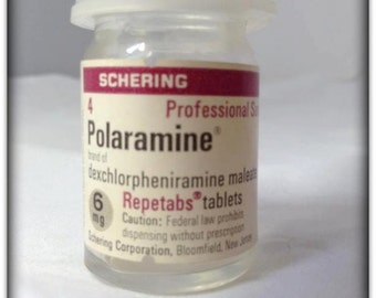 6 Schering Polaramine Professional Sample Bottle 6mg Repetabs 1960's