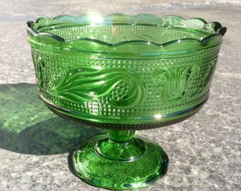 Vintage Green E. O Brody Co  Beaded Pedestal Candy Dish.