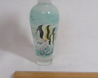 Vintage Reverse Painted Ocean Scene Glass Vase