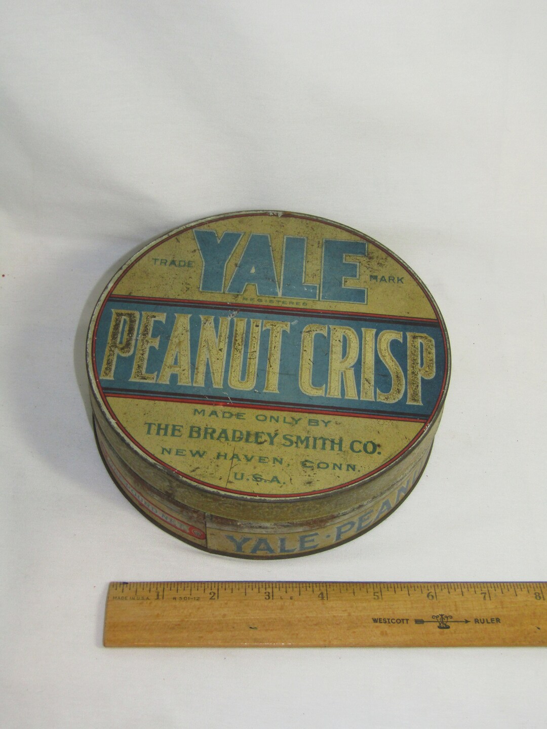 Vintage Yale Peanut Crisp Tin Yale Trademark Reg. Made Only by the