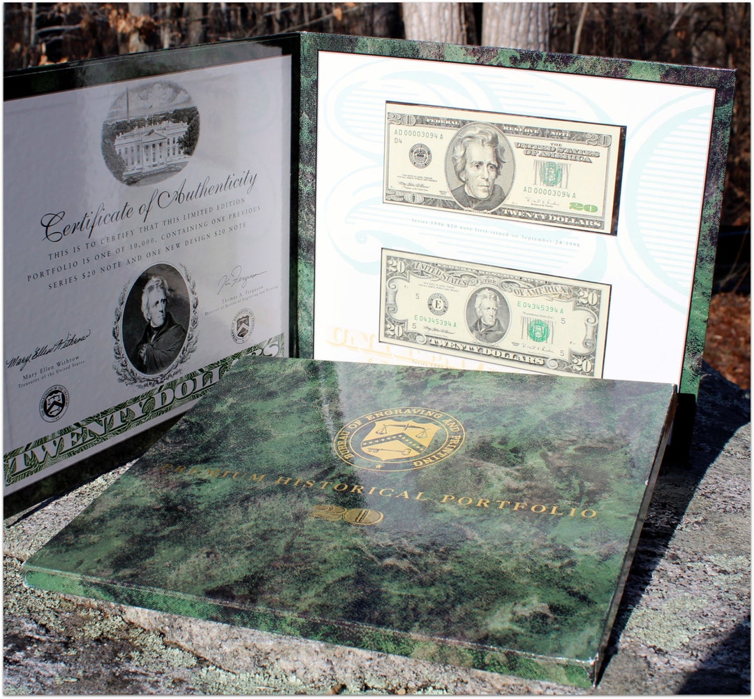 BEP 紙幣コレクションのプレミアム ヒストリカル ポートフォリオ - 1995-1996 シリーズからの 20.00 移行セット - Etsy 日本