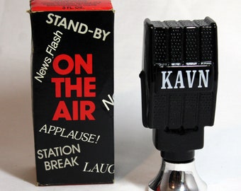Full Vintage Avon Decanter with Original Box - 'On The Air' KAVN Radio Microphone - Wild Country After Shave 3 fl. oz.