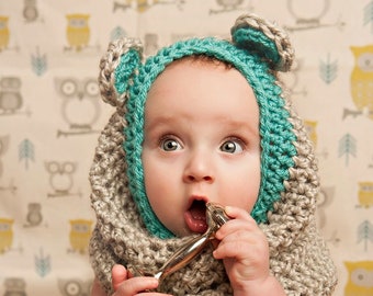 Easy Crochet Pattern Baby Bear Hood, PDF Pattern DOWNLOAD NOW, Crochet Pattern for Baby Bear Cowl Hoodie