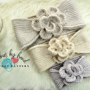 Tunisian Crochet Headband Pattern, Newborn to Adult, Flower Embellishment (PDF Pattern)