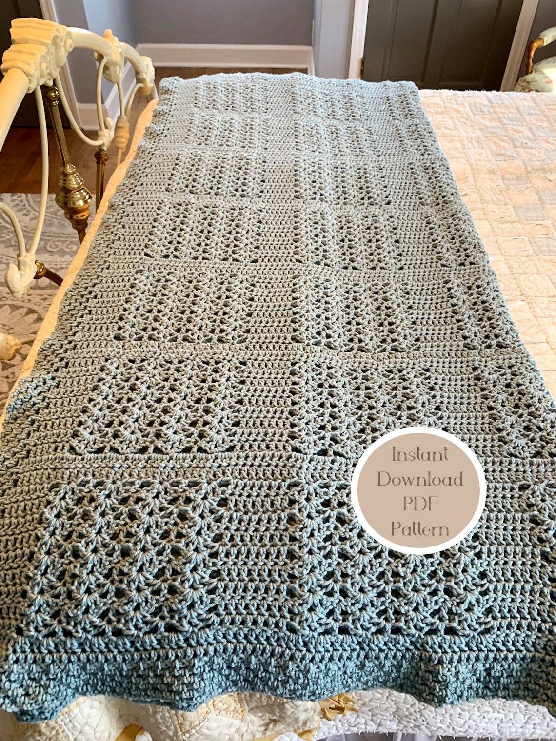 Easy Crochet Pattern Farmhouse Afghan Blanket. DOWNLOAD NOW Etsy