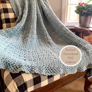 Easy Crochet Pattern Farmhouse Afghan Blanket. DOWNLOAD NOW  Makes a Wonderful large light weight Picnic Blanket.