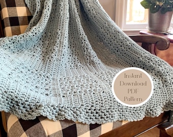 Easy Crochet Pattern Farmhouse Afghan Blanket. DOWNLOAD NOW  Makes a Wonderful large light weight Picnic Blanket.