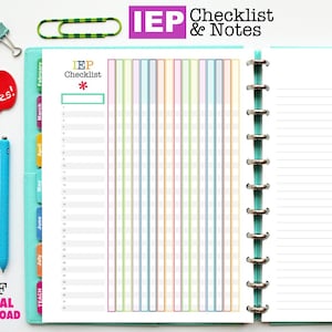 IEP Checklist and Bonus Notes Page // Printable Planner Inserts - PDF Download // Teacher Planner, Special Education, Autism, Checklist