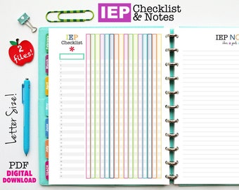 IEP Checklist and Bonus Notes Page // Printable Planner Inserts - PDF Download // Teacher Planner, Special Education, Autism, Checklist