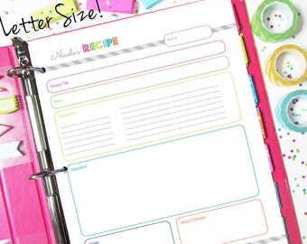 editable recipe binder printable planner inserts pdf etsy