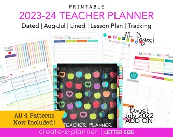 2023-2024 Leraarplanner//afdrukbare planner-inzetstukken - PDF//lesplanner//cijfers, aanwezigheid, kalender, Happy Planner, onderwijs