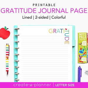 Página del diario de gratitud, inserciones imprimibles, páginas del planificador, página del diario rayado, notas, tamaño de letra, tamaño A5, planificador feliz grande, encuadernado en disco