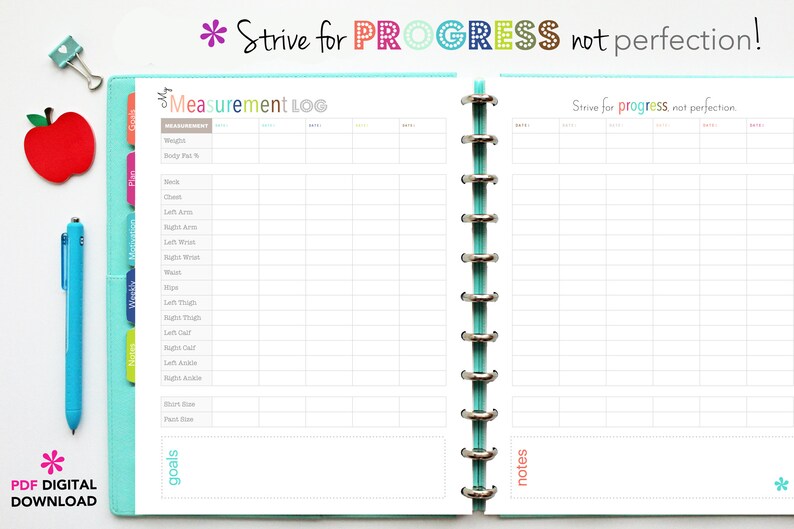 Fitness Planner, Printable Inserts, Diet Log INSTANT DOWNLOAD Weekly Meal Log, Goals, Fitness Log, Weight Loss, Letter Size and A5 image 9