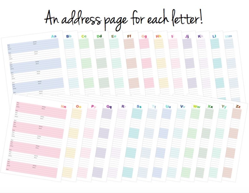 Address Book, Printable Pages, Planner Inserts, Contacts Pages, Filofax A5, Kikki K large, Letter Size, Happy Planner, Discbound Planner image 3