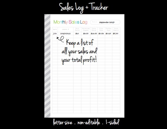 monthly sales log pdf printable planner page inserts small etsy