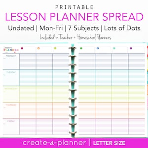 Undated Lesson Planner Teacher Homeschool //  Printable Digital Download // Lined, colorful, teaching, homeschooling