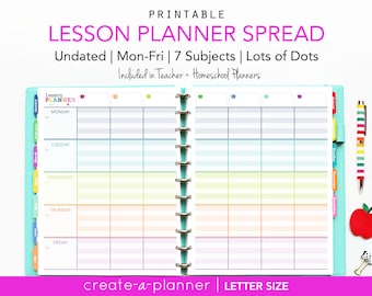 Undated Lesson Planner Teacher Homeschool //  Printable Digital Download // Lined, colorful, teaching, homeschooling