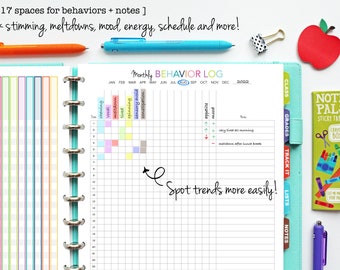 Behavior Tracking Class or Home, Autism ADHD Special Ed, Printable Planner Insert, Teacher, Parent, Meltdown, ABA BCBA