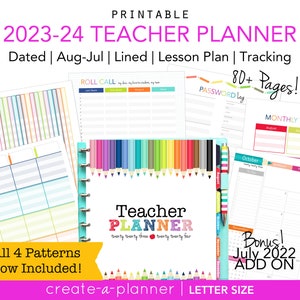 2023-2024 Teacher Planner // Printable Planner Inserts - PDF // Lesson Planner  // Grades, Attendance, Calendar, Happy Planner, education