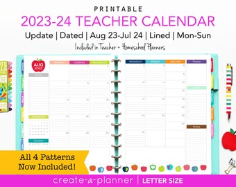 2023-2024 Teacher Planner Calendar Update // Printable Planner Inserts - PDF // Monthly Planner, Lesson, Big Happy Planner, Ruled, Academic