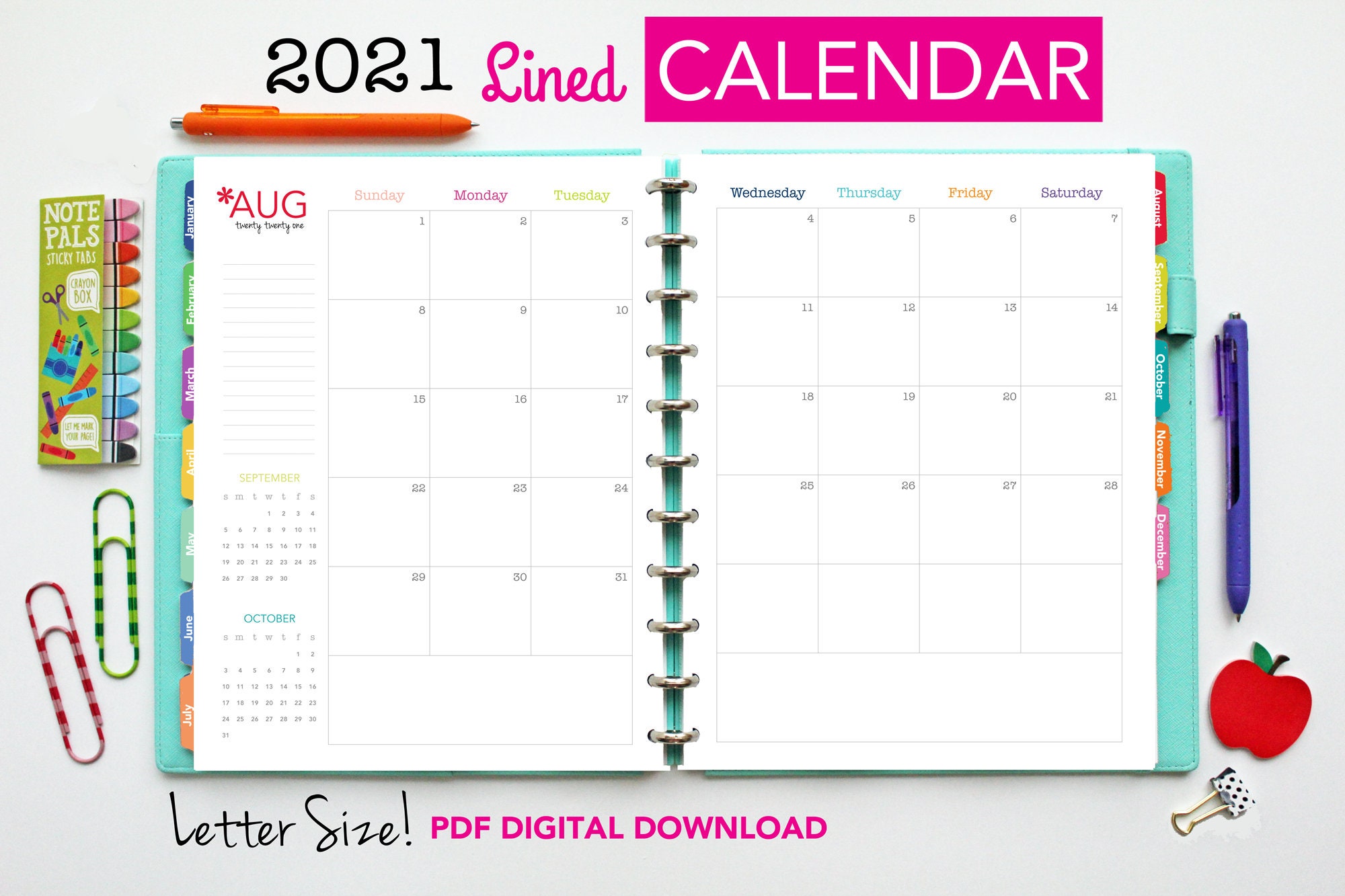 SALE 2021 Lined Calendar // Printable Planner Inserts - PDF Download …