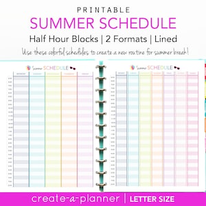 Summer Schedule Hourly // Printable Planner Insert PDF Download // time management, mom planner, family schedule, big happy planner image 1