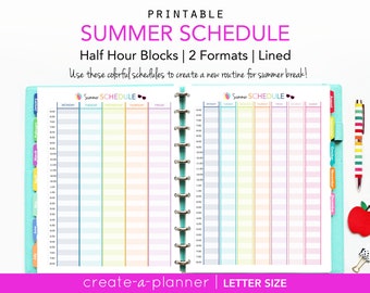 Summer Schedule Hourly // Printable Planner Insert - PDF Download // time management, mom planner, family schedule, big happy planner