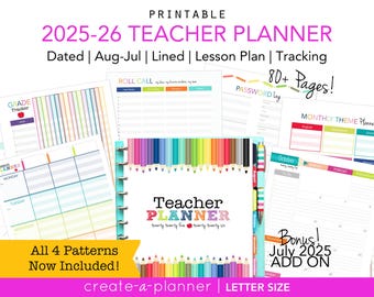 2025-2026 Teacher Planner // Printable Planner Inserts - PDF // Lesson Planner  // Grades, Attendance, Calendar, Happy Planner, education