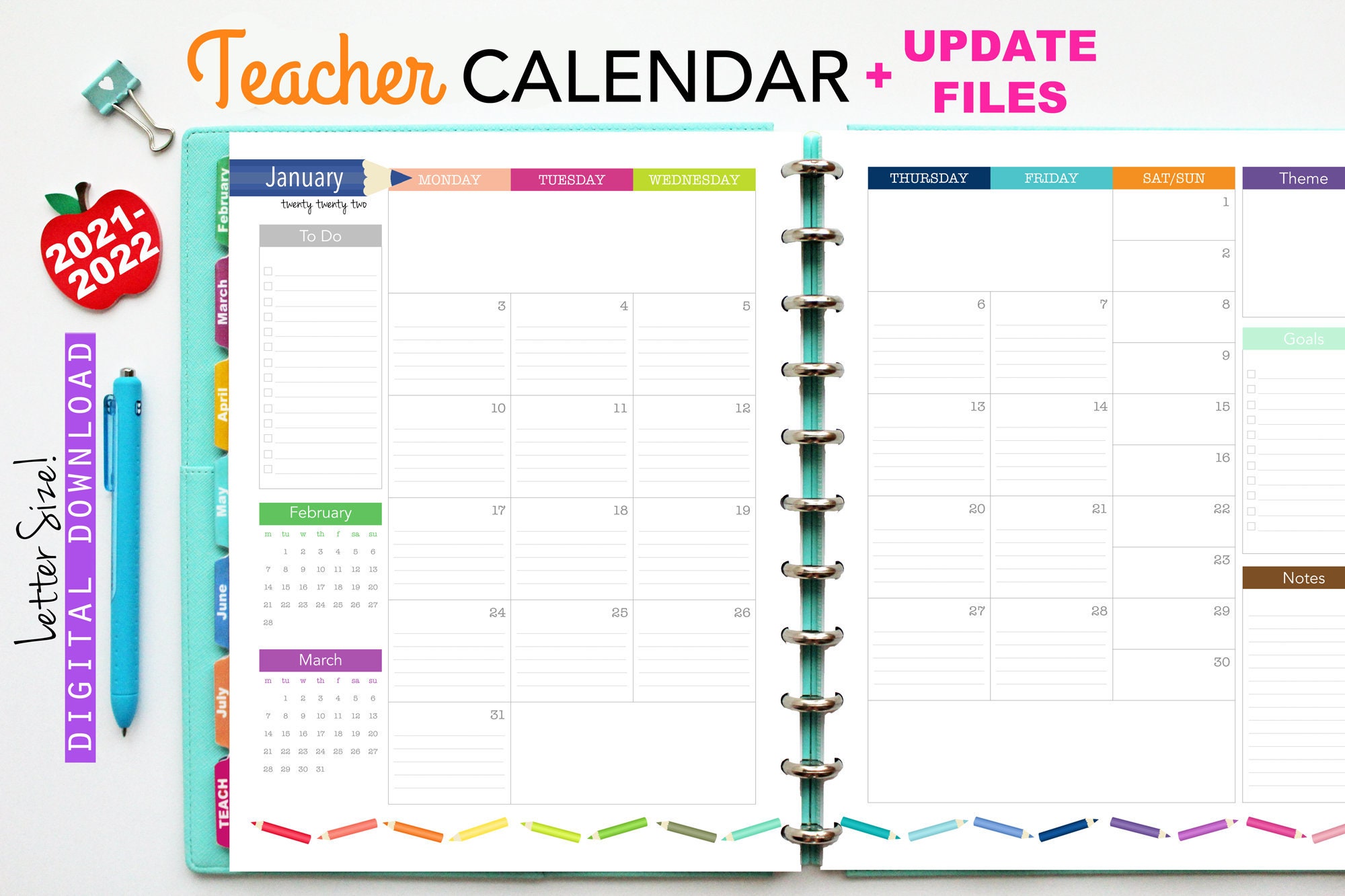 20212022 Teacher Planner Calendar Update // Printable Planner Etsy