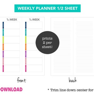 Weekly Planner Half Sheet // Printable Planner Inserts - PDF Download ...