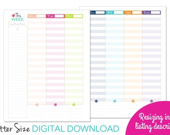 UNDATED Vertical Weekly Planner, Printable Planner Inserts, Digital Download, Weekly Planning, Hourly Planner, Time Management, 2018 Planner