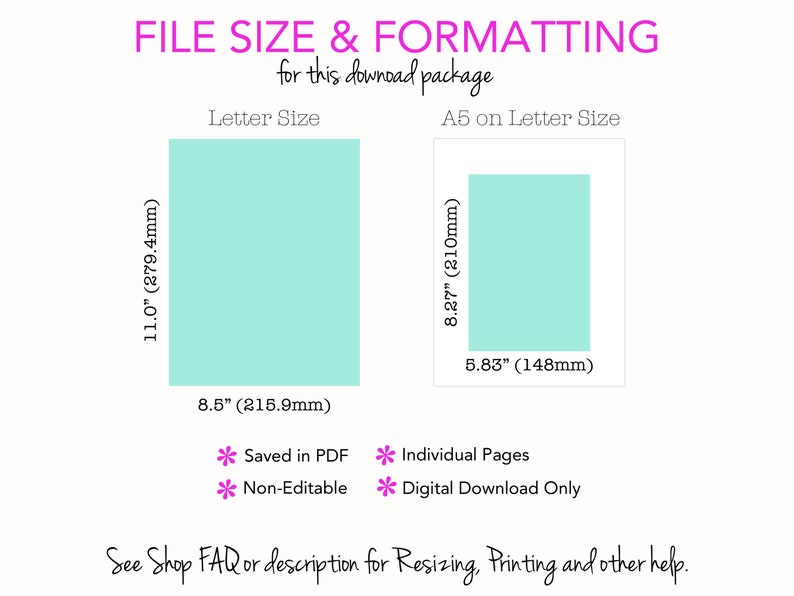 Fitness Planner, Printable Inserts, Diet Log INSTANT DOWNLOAD Weekly Meal Log, Goals, Fitness Log, Weight Loss, Letter Size and A5 image 4