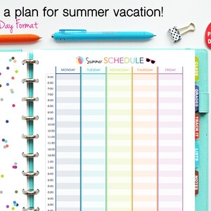 Summer Schedule Hourly // Printable Planner Insert PDF Download // time management, mom planner, family schedule, big happy planner image 4