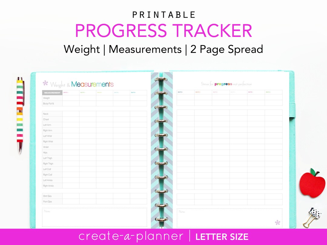 Weight Loss Tracker Chart Printable Planner PDF Insert / Fitness Goals ...