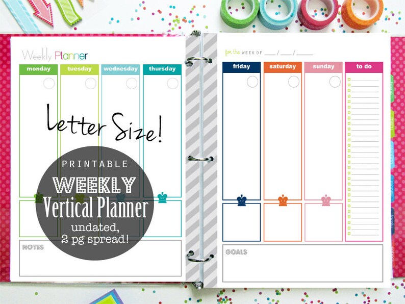 Weekly Planner Printable 2 Page Spread Undated INSTANT Etsy