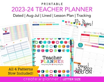 2023-2024 Leraarplanner//afdrukbare planner-inzetstukken - PDF//lesplanner//cijfers, aanwezigheid, kalender, Happy Planner, onderwijs