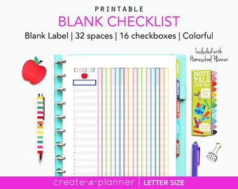 Blank Checklist Homeschool Teacher Planner, Printable Inserts , grade tracker, attendance, list, homeschooling