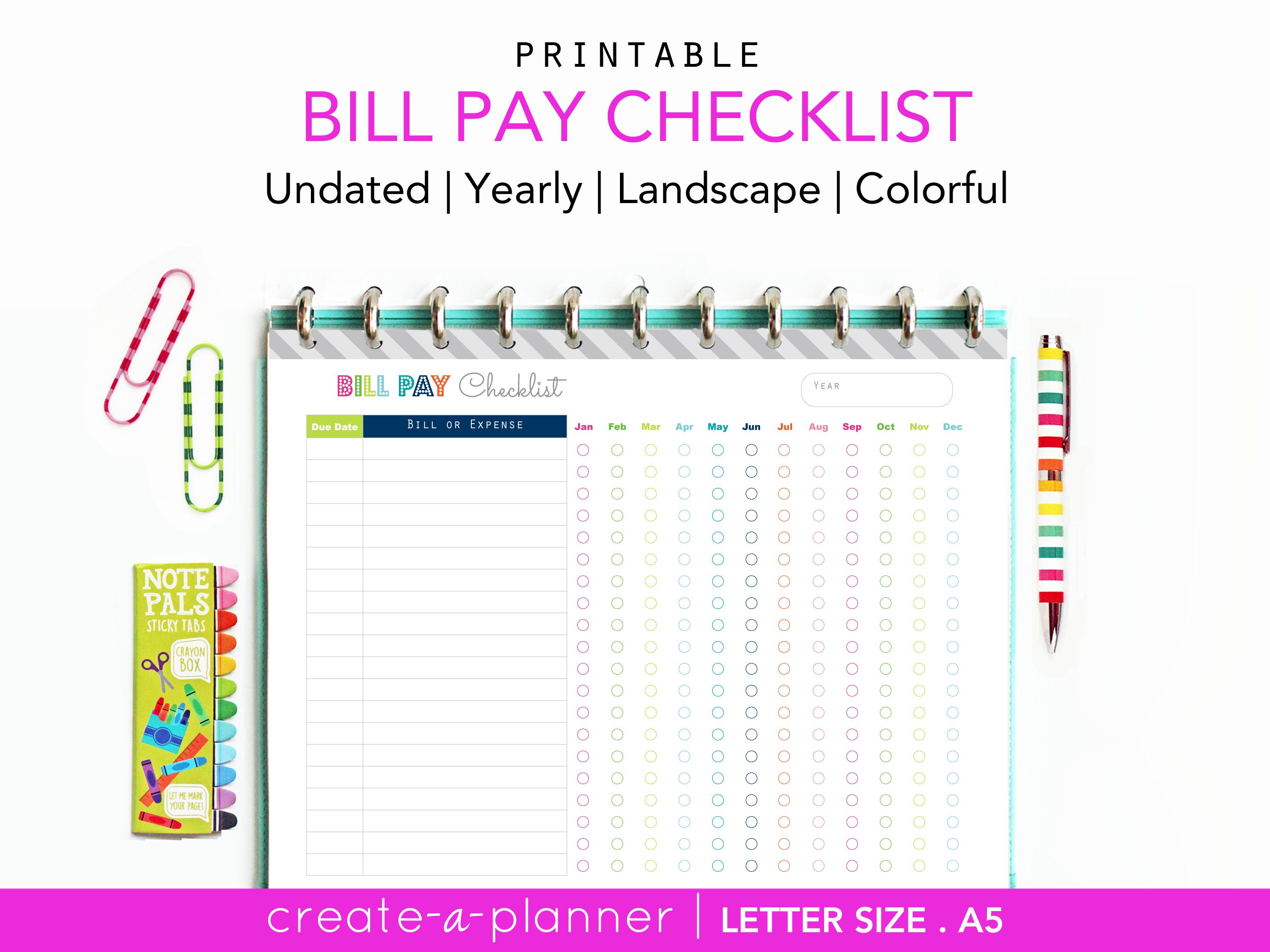 Bill Pay Checklist Printable Planner Page INSTANT DOWNLOAD - Etsy